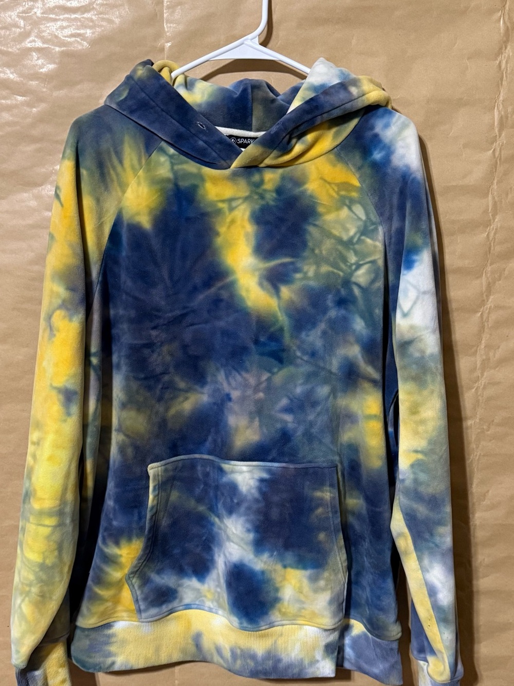 Spark Paws 2XL Tie Dye Velour Hoodie Blue Yellow Pullover